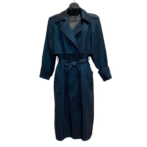 Vintage Jackets & Blazers - Forecaster of Boston Deep Teal Trench Coat Removable Wool Blend Lining Sz 9/10 P